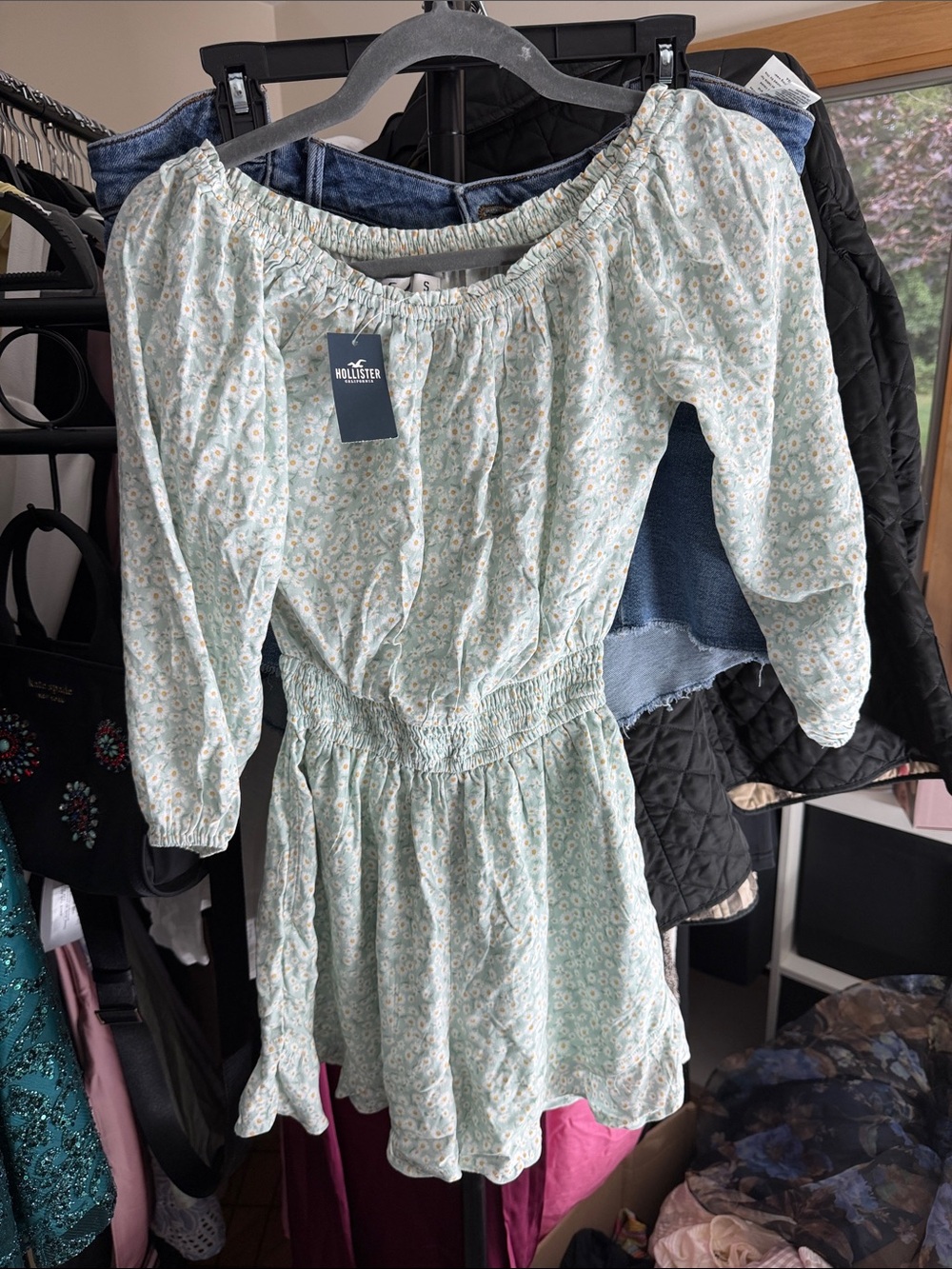 Hollister Light Blue Floral Off-Shoulder romper
